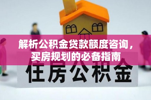 松潘解析公积金贷款额度咨询，买房规划的必备指南